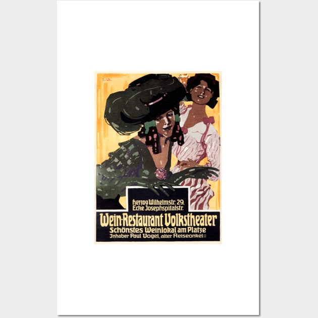 WEIN RESTAURANT VOLKSTHEATER 1908 by Josef R. Witzel German Art Poster Wall Art by vintageposters